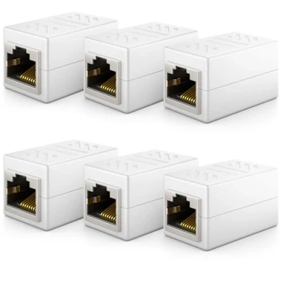 Bild av deleyCON 6x CAT6 Kopplingskontakt Nätverkskabel Patchkabel Ethernetkabeladapter Modulär Skärmad 2x RJ45 Uttag DSL LAN Vit