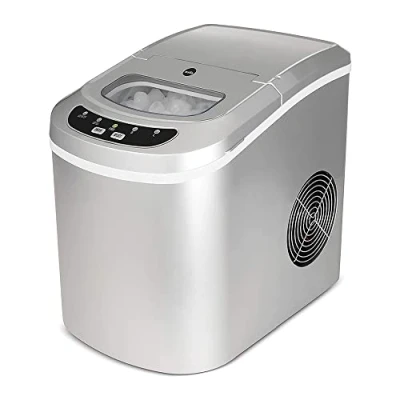 Bild av Wilfa FROSTBITT isbitsmaskin producerar 70 isbitar i timmen och upp till 12 kg is per dag, liten kompakt med signallampor, silver
