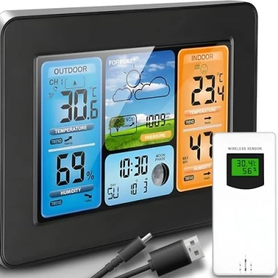 Bild av Retoo väderstation trådlös med utomhussensor och digital färgdisplay multifunktionell väderprognos, termometer, hygrometer, barometer, månfas, 60 m räckvidd