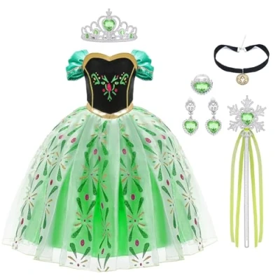 Bild av URAQT Costume, Dress with Magic Wand and Crown, Girls Princess Costume Up, Fancy for Birthday Party Halloween Christmas Cosplay