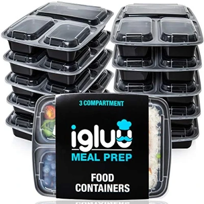 Bild av [20 pack] 3 fack BPA fria återanvändbara matlådor Måltidsförberedande i plast med lufttäta lock Säker att använda mikrovågsugn, diskmaskin och frys Stapelbara Bento lunchlådor(946 ml)