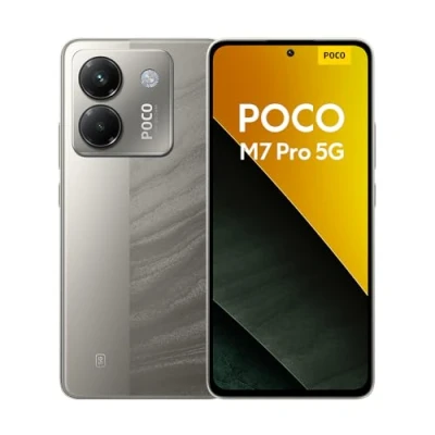 Bild av Poco M7 Pro 5G smartphone, 12 + 256 GB, silver, klar 50 MP Sony kamera med OIS, 5110 mAh batteri, 45 W TurboCharge, 120 Hz ögonvänlig AMOLED skärm