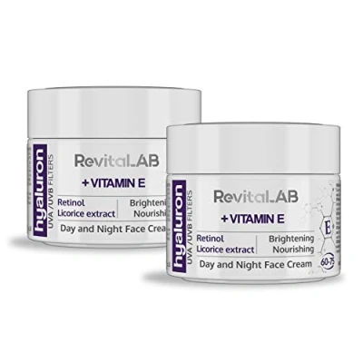 Bild av RevitaLAB Anti Ageing dag och nattkräm med hyaluron, berikad vitamin A (retinol) E, lakritsrot extrakt, hyaluronsyra, UV filter, för åldrarna 60 75, 50 ml (multipack)