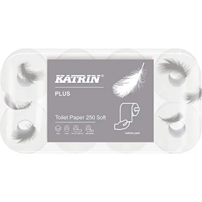 Bild av Katrin toalettpapper 3 lager, toalettpapper, Plus Toilet 250 Soft 8 rullar, mycket mjuk, vit