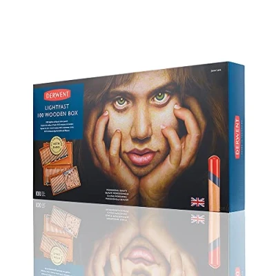 Bild av Derwent Lightfast färgpennor, Set Med 100 Pennor I En Ask, Färgpennor Runt Tåligt Stift Som Är 4mm, Krämig Textur, Perfekt För Att Teckna, Rita Och Färglägga, Professionell Kvalitet, 2305693