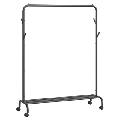 Bild av SONGMICS Klädställ med hjul, 1 stång, klädhängare, stål, last 50 kg, bredd 103,5 cm, mångsidig förvaring, svart HSR131B01