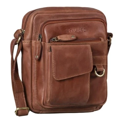 Bild av STILORD &quot;Ryan&quot; crossbody väska män läder liten herrväska att hänga upp vintage läderväska 9,7 tum iPad Messenger Bag Axelväska äkta läder, Andorra brun, M,