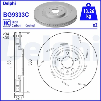 Bild av DELPHI BG9333C Disque de frein 360 36 5 ventilé revêtu à haute teneur en carbone sans roulement roue, bague ABS PORSCHE: Macan