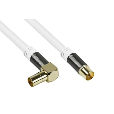 Bild av Good Connections GC M2065 SmartFLEX TV vinkelantennkabel, 5 m, IE/koax kontakt vinklad till hona, 4 vägs skärma/120 dB/75 ohm, förgyllda anslutningar vit