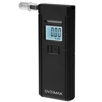 Bild av OVERMAX AD 05 Professionell digital alkomätare, Elektrokemisk sensor, används i polisens, Kalibrering, Hög mätnoggrannhet upp till 0,07‰, Svarstid 5s, Röd varningsindikator och ljud, LCD, 3 munstycken
