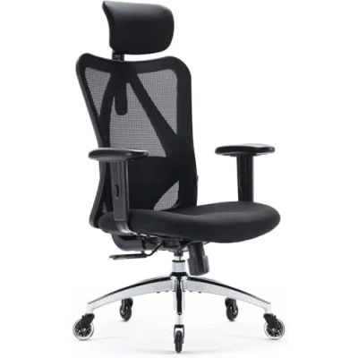 Bild av SIHOO Ergonomisk kontorsstol, datorkontorsstol med justerbart svankstöd och nackstöd, andningsbar nätspelstol bekväm tjock kudde höjdjusterbara armstöd, svängstol för hemstudier (svart)