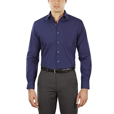 Bild av Van Heusen herrklänning skjorta anpassad poplin solid, Persisk blå, 15.5 Neck / 32 33 Sleeve