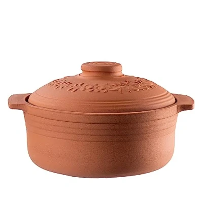 Bild av KADAX K8756 Lera gryta, keramisk kruka med lock för mikrovågsugn och ugn, ångkokare gjord av naturliga material, ugnsform fettfri matlagning, stekpanna (rund, 4 l)