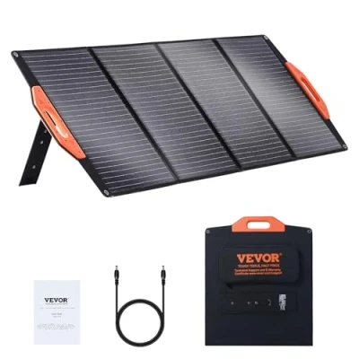 Bild av VEVOR Bärbar solpanel 120 W vikbar solcellsladdare monokristallin ETFE 23% konverteringseffektivitet med typ C, 18 V DC, USB QC3.0 port, IP67 vattentät, för hem, vandring, husbil