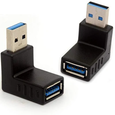 Bild av OpenII vinklad USB 3.0 adapter 90 graders anslutning förlängare typ A hane till hona pluggkoppling 2 st (upp + ner)