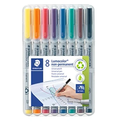 Bild av Staedtler Lumocolor 311 WP8 Universalstift S Spitze, circa 0.4 mm, non permanent, 8 Stück in aufstellbarer Box, farblich sortiert, Superfein (ca. 0,4 mm), ST