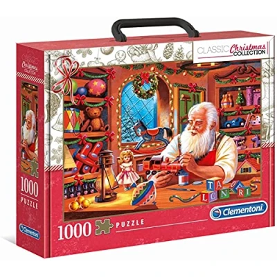 Bild av Clementoni Christmas Collection Santa Works resväska 1000 bitar, jultillverkad i Italien, vuxenpussel, 39584, flerfärgad