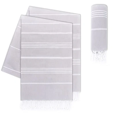 Bild av LAYNENBURG Hammam handdukar i premiumkvalitet med handknutna fransar, 100 % bomull, XXL strandhandduk, Oeko Tex 100, stor bastuhandduk och resehandduk, x 200 cm, set 2 (grå)