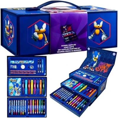 Bild av SONIC THE HEDGEHOG konstset för barn med kritmarkörer färgpennor konsttillbehör
