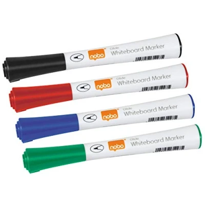Bild av Nobo Glide Whiteboardpennor, Avtorkningsbara, 1mm Tunn Spets, 4 pack, 1902077, Olika Färger