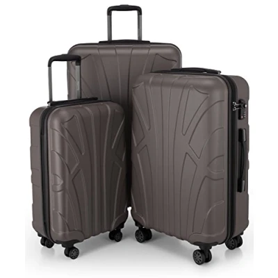 Bild av Suitline Koffer i 3 Größen, Vagnset Rollkoffer Hartschalen Reisekoffer (55 cm, 66 76 cm) Zwillingsrollen, 15 Verschiedene Farben, titan, SET OF 3, Bagageset