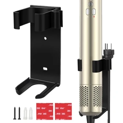 Bild av Lauviomify Hållare utan borrning för plattång och hårplattare, väggfäste plattborste locktång, tål hög temperatur, metallarrangör Dyson Airwrap (svart)
