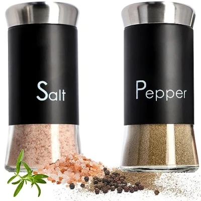 Bild av KADAX salt och pepparströare, set om 2, 150 ml, ströare av glas rostfritt stål, saltströare med lock, kryddströare, kryddburkar (svart)