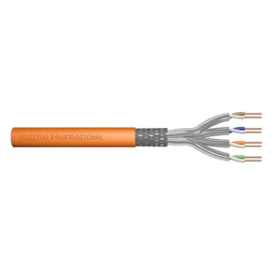 Bild av DIGITUS 50 m Cat 7 nätverkskabel S FTP (PiMF) Simplex BauPVO Dca LSZH halogenfri 600 MHz koppar AWG 23/1 PoE+ kompatibel LAN kabel bulkkabel Ethernet orange