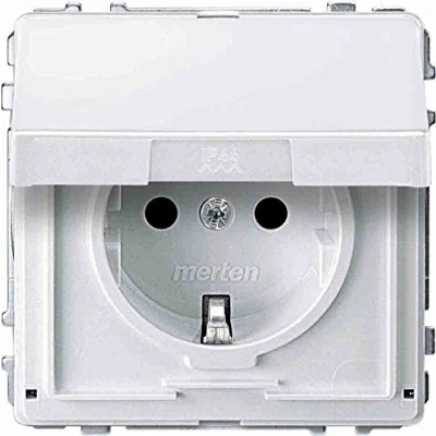 Bild av Merten SCHUKO uttag med gångjärnslock, kontaktskydd, kontaktkontaktuttag, polarvit, AKQUADESIGN