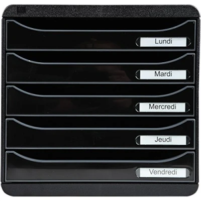 Bild av Exacompta Ref 3097214D BIG BOX PLUS skrivbordslåda set 5 x 43 mm lådor, lämplig för A4+ dokument, 347 278 271 mm, 100% återvunnen plast svart/glansig svart