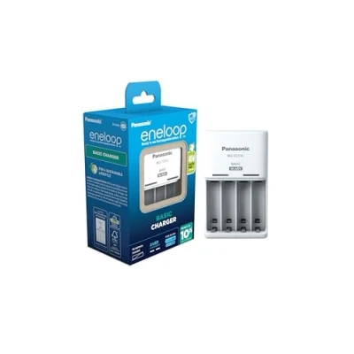 Bild av Panasonic eneloop Basic laddare för 2 eller 4 AA/AAA NiMH batterier, med LED indikatorer och 6 säkerhetsfunktioner