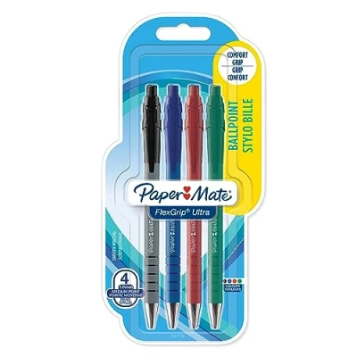 Bild av Paper Mate Flexgrip Ultra tryckkulspetspenna (medium pennspets (1,0 mm)) 3+1 förpackning, sorterade färger