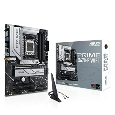 Bild av ASUS PRIME X670 P WIFI spelmoderkortsuttag AMD AM5 (Ryzen 7000, ATX, PCIe 5.0, 3 x M.2, DDR5 minne, WiFi6, USB 3.2 Gen 2 typ C, Aura Sync RGB belysning)