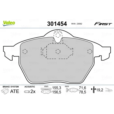 Bild av VALEO 301454 Jeu de plaquettes frein FIRST Essieu avant contact signal d&#039;usure inclus sans tôle anti bruit OPEL: Meriva A, Astra G Cabriolet
