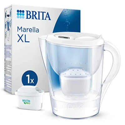 Bild av BRITA Vit Marella XL vattenfilterkanna (3,5 l) inkl. 1x MAXTRA PRO All in 1 patron: stor volymkanna med digitalt memo och svänglock som minskar klor, kalk föroreningar