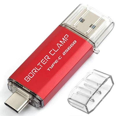 Bild av BorlterClamp 256 GB USB C Flash Drive 2 i 1 OTG 3.0 minne för Android smartphones Samsung Galaxy S9/S8/Note 9, LG, surfplattor och dator (röd)
