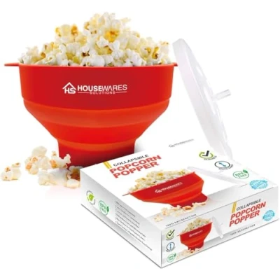 Bild av BRENSTEN Collapsible Silicone Microwave Hot Air Popcorn Popper Bowl With Lid and Handles (Red)