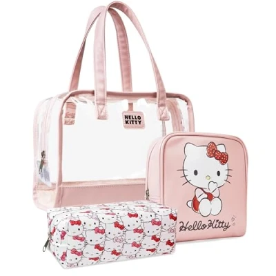 Bild av Hello Kitty toalettväskor set med 3 tvättväskor dragkedja sminkväska gåvor till henne, Rosa, En storlek, Sminkväskor