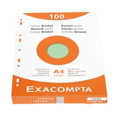 Bild av Exacompta Ref 13656E Förpackning med 100 perforerade 5x5 kvadratiska indexkort format 210 x 297 mm kompatibel bläckstråleskrivare, laser och kopiatorer olika färger