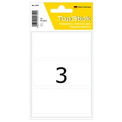 Bild av TopStick 1354 hushållsetiketter stora (36 x 82 mm, 5 ark, papper, matt) självhäftande, permanenta multifunktionsetiketter för handskriven märkning, 15 klistermärken, vit
