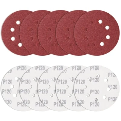 Bild av 10 stycken slippapper 125 mm kardborreband 120 korn, Bolatus slipskivor rund excenterslipmaskin 8 håls slipblad för avgradning och slipning av lödpunkter