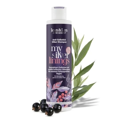 Bild av Jean &amp; Len Silver Shampoo Willow Cassis, vegansk vårdformel, för grått, blont, blekt vitt hår, med violetta pigment anti gulnande effekt, utan parabener silikoner, 300 ml
