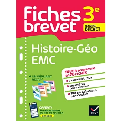 Bild av fiches Brevet Histoire Géographie EMC 3e 2025: tout le programme en de révision détachables