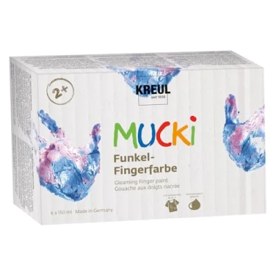 Bild av Kreul 2319 MUCKI Gnistrande fingerfärg, 6 x 150 ml, vattenbas, skimrande fingerfärger för barn från 2 år