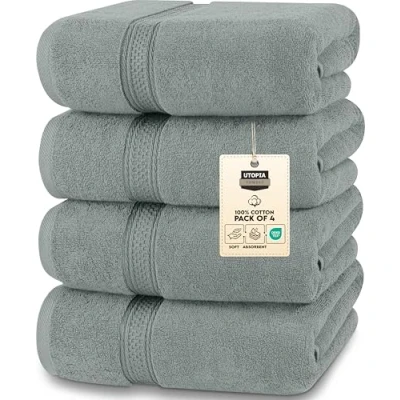 Bild av Utopia Towels Badhandduksset, premium bomull 100% ringspunnet snabbtorkande, mycket absorberande, mjuka handdukar, perfekt för daglig användning (4 pack) (Kall Grå)