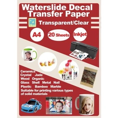 Bild av Rolurious A4 Inkjet vatten Slide dekal papper 20 ark transparent klar gör det själv för bläckstråleskrivare