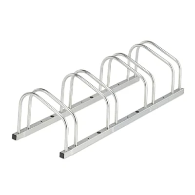 Bild av Relaxdays Rackhållare för 4 cyklar, golvmontering, 50 mm max bredd hjul, metall, garage, silver