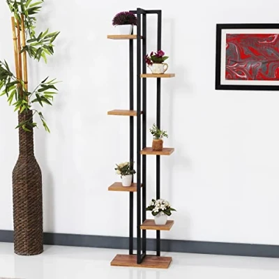 Bild av [en.casa] Blomställ Somero 7 nivåer blomhylla 150 x 34 21 cm växtställ inomhus växthylla vardagsrum svart/valnöt utseende