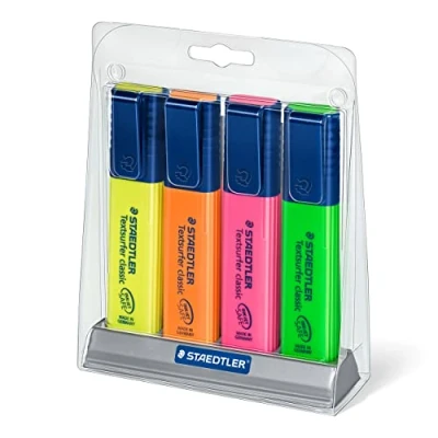 Bild av Staedtler 364 SC4 Textsurfer classic Textmarker butler, Stück in praktischem Schreibtischständer, sortiert, 4er Etui ST