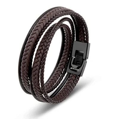 Bild av SERASAR Läderarmband för Män 34cm Flätat Brun Armband Pojkarmband Hanarmband Smyckepresentidé Jubileumspresenter Present till Make, Pojkvän